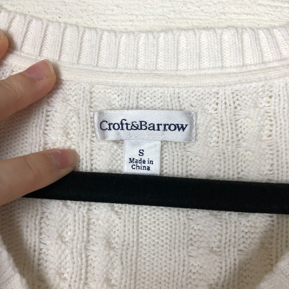 Croft&Barrow Womens Cable Knit V-Neck Sweater Size S White‎ Preppy Old Money - Picture 6 of 11